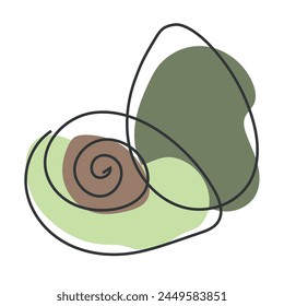 Avocado in one line, with colored spots. Continuous line hand drawn avocado, vector illustration. Minimalistic design for posters, walls and prints on a transparent background.