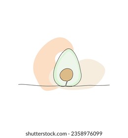 Avocado one line drawing colored with pastel colors, vector illustration.