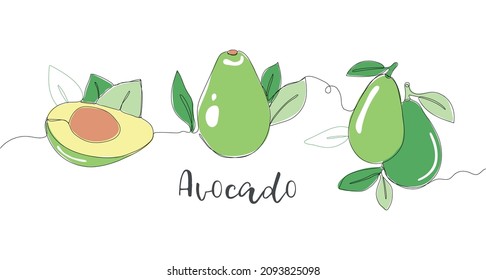 Aguacate. Dibujo de una línea aislado sobre fondo blanco. Hermosa ilustración vectorial de diseño de mano para afiches, arte de pared, bolso de tote, estuche móvil, estampado de camisetas. Icono. Menú. Etiqueta alimentaria
