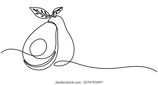 Avocado one line icon. One line drawing background. Continuous line drawing of avocado. Vector illustration. Avocado linear icon, Avocado Line icon, Sketch and Doodle Design.