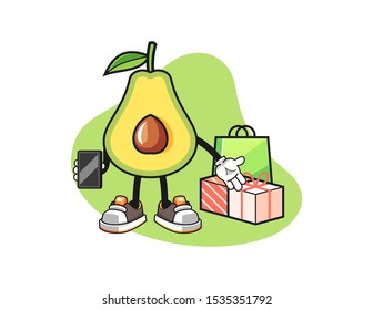 Avocado online shopping mascot design vector. Cartoon character illustration for business, t shirt, sticker.