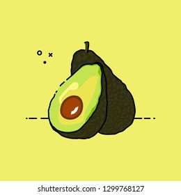 Avocado open by half isolated in green background. Flat vector illustration