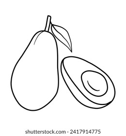 El aguacate esboza los íconos de frutas y verduras para la web e internet. Trazo editable. Ilustración del vector EPS 10.