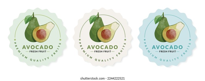 Avocado packaging design templates, watercolour style vector illustration.