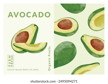 Avocado packaging design templates, watercolour style vector illustration.
