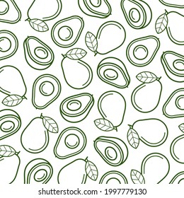 Avocado-Muster-Hintergrund-Set. Kollektionssymbole avocado. Vektorgrafik