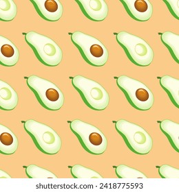 Avocado. Pattern with halves of avocado with and without pit. Seamless background, texture. Suitable for fabric, wallpaper, wrapping paper.
