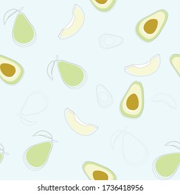 Avocado Pattern. On BlueBackground With Healthy Food. Avocado Print. Seamless Pattern.