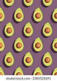 Avocado pattern on violet background. Minimal flat lay style. Top view