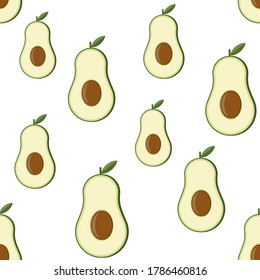 Avocado pattern on white background, color vector illustration, textile, print, design, background, decoration