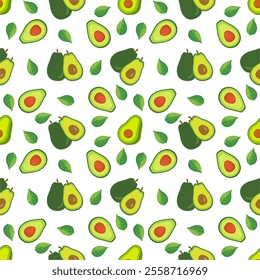 Avocado pattern seamless with juicy and tasty fruits . fresh avocados pattern. Vector illustration in flat style