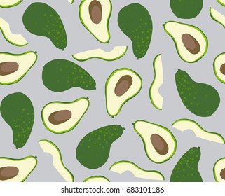 Avocado pattern. Tropical summer fruit engraved style background
