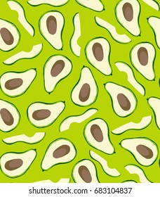 Avocado pattern. Tropical summer fruit engraved style background
