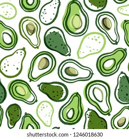 Avocado pattern. Vector hand darwn illustration.
