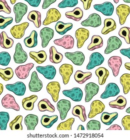 Avocado pattern whole and slices.  Bright pattern.