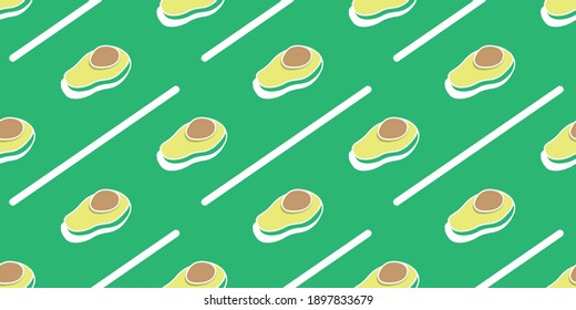 Avocado patterns on green wallpaper, Fruit seamless pattern.	