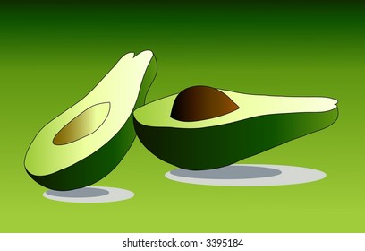 Avocado pear cut in half, vector