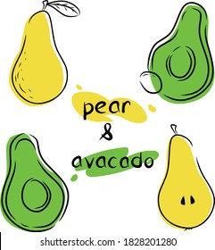 conjunto de frutos vectoriales de aguacate y pera