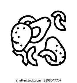 Avocado Schale schneiden Scheiben Linie Symbol Vektorgrafik. Avocado Schale geschnitten Scheiben Schild. isoliertes Kontursymbol