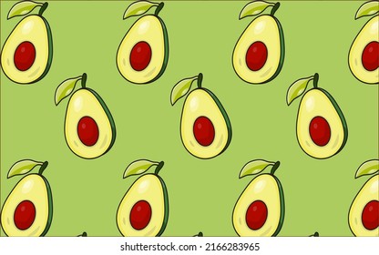 avocado (persea americana) vector illustration on pastel green background. Seamless Pattern Clothing Design Wrapping Paper