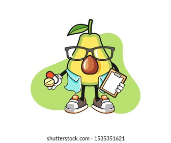 Avocado pharmacist mascot design vector. Cartoon character illustration for business, t shirt, sticker.