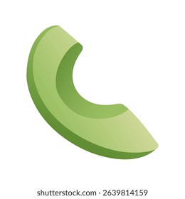 Avocado piece. Organic green avocado cut slice, ripe green fruit, healthy exotic food superfood snack, raw vegetarian guacamole ingredient. Vector illustration.