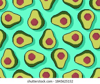 Avocado pixel art pattern seamless. Tropical green fruit 8 bit background. Pixelate Baby fabric ornament illustration