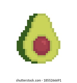 Avocado pixel art. Tropical green fruit 8 bit. Pixelate Vector illustration