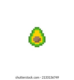 Avocado pixel art. Tropical green fruit 8 bit. Pixelate Vector illustration