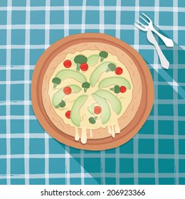Avocado pizza on table