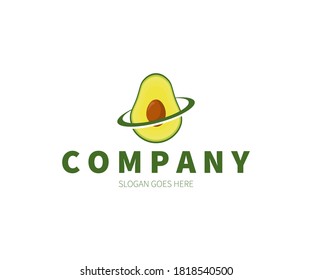 Avocado Planet mit Ring, Space Logo Konzept. Vektordesign-Illustration. Symbol und Symbolvorlage für Vektorgrafiken.