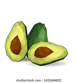 Avocado. Polygonal fruit. Polygonal fruit - avocado. Low poly style. Avocado isolated.