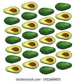 Avocado. Polygonal fruit. Polygonal fruit - avocado. Low poly style. Avocado isolated.