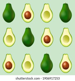 Avocado Poster Isolated Mint Background With Gradient Mesh, Vector Illustration