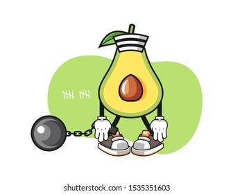 Avocado prisoner mascot design vector. Cartoon character illustration for business, t shirt, sticker.