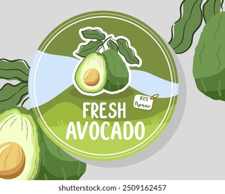 Avocado product label vector design template or avocado logo vintage, good for oil industries, oil product, avocado fruit label, avocado farm. Vector illustration.