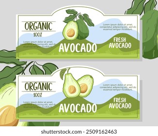 Avocado product label vector design template or avocado logo vintage, good for oil industries, oil product, avocado fruit label, avocado farm. Vector illustration.