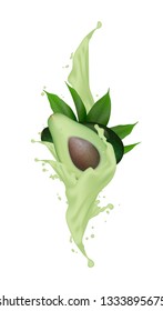 Avocado realistic 3d fruit with splashing. Vector illustration eps 10.