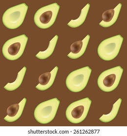 Avocado realistic tasty vector seamless pattern on colorful background