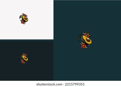 aguacate con diseño de vectores de flores rojas