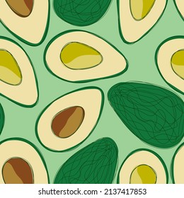 Avocado repeat pattern design. Hand-drawn background. Modern pattern for wrapping paper or fabric.