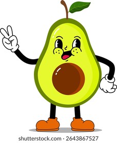 Avocado Retro Mascot. Funny cartoon character of Avocado