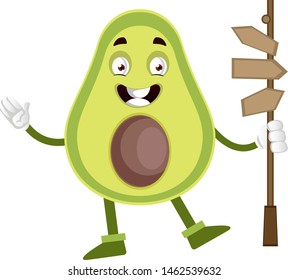 Aguacate con señalización vial, ilustración, vector sobre fondo blanco.