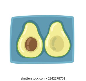 Ilustración vectorial de alfombras aguacate.
Ilustración de aguacate en un plato. 

