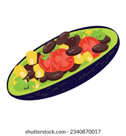 Vector de caricatura de icono de ensalada de aguacate. La comida mexicana. Comida picante