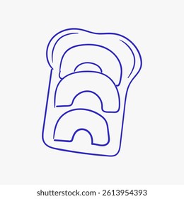 Avocado sandwich in blue color doodle style. Healthy food, breakfast.
