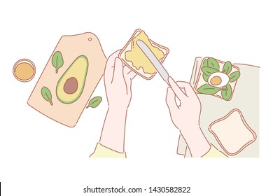 Avocado sandwich. Hand drawn style vector design illustrations.