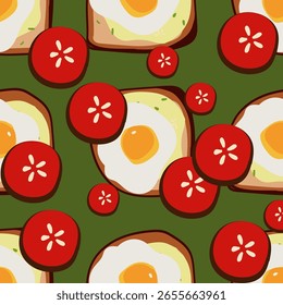 Patrón sin fisuras de sándwich de aguacate y tomates. 