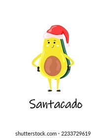 Aguacate en sombrero santa. Ilustración de material vectorial. Navidad y Año Nuevo. La verdura es graciosa. Exótico. aislado