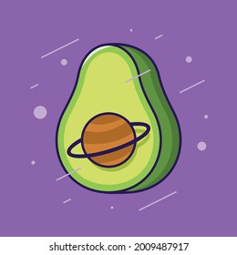 Avocado with saturn planet vector icon illustration